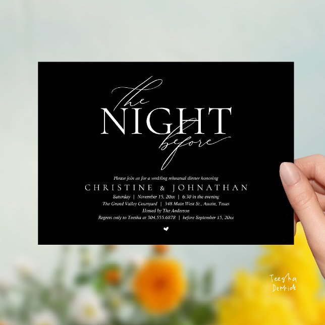 Die Nacht zuvor, modernes Probeessenens-Dinner für Einladung (The Night Before, Modern Wedding Rehearsal Dinner Invitation Card in Black White)