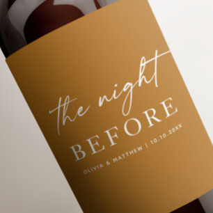 Die Nacht zuvor. Senf Hochzeit Probe Abendessen Weinetikett