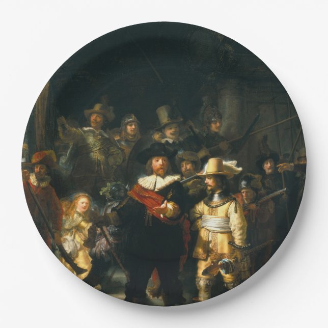 Die Nachtwache - Rembrandt Pappteller (Vorderseite)