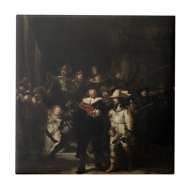 Die Nachtwache von Rembrandt van Rijn Fliese (Vorderseite)