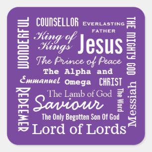 Die Namen von Jesus Weißer Text Quadratischer Aufkleber