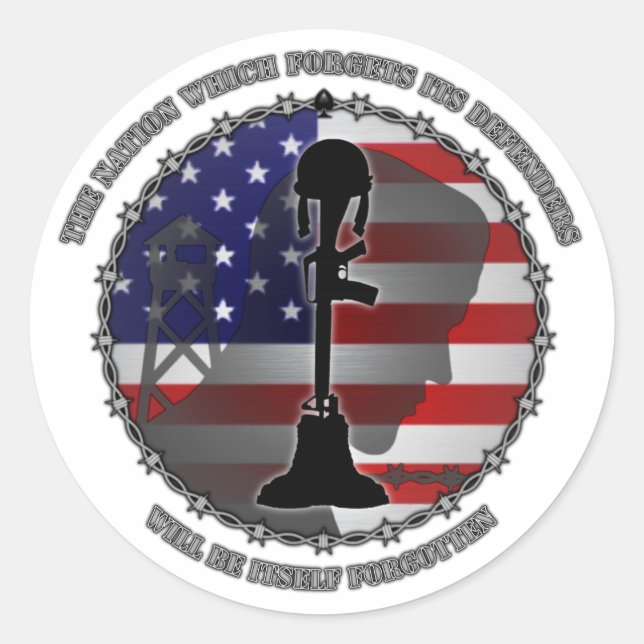 Die Nation, die seine Verteidiger vergisst Runder Aufkleber (Vorderseite)