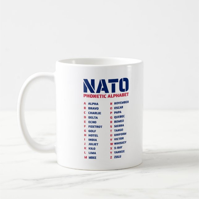 Die NATO Phonetische Alphabet Kaffeetasse (Links)
