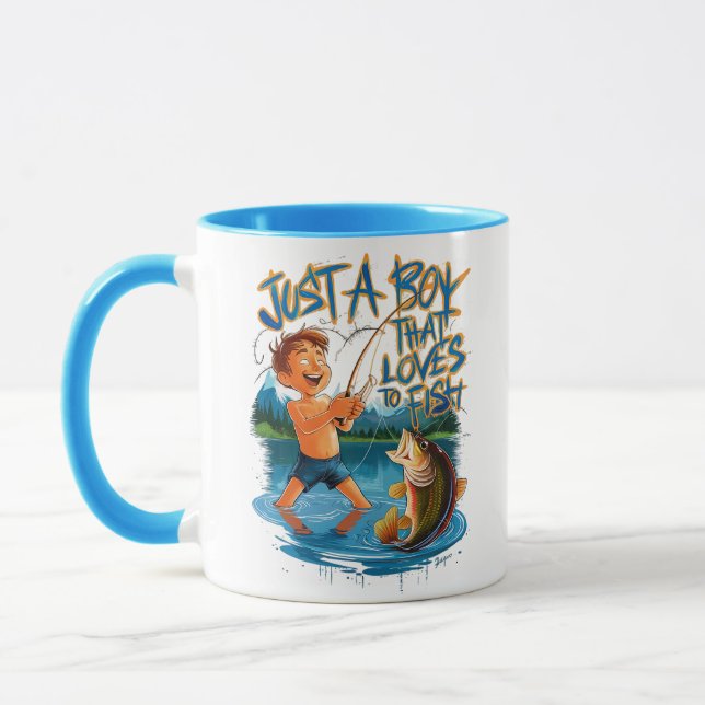 Die Natur erkunden: Junge Fischerei mit einem groß Tasse (Links)