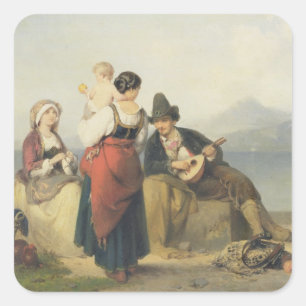 Die neapolitanische Familie, 1865 (Öl auf Tafel) Quadratischer Aufkleber