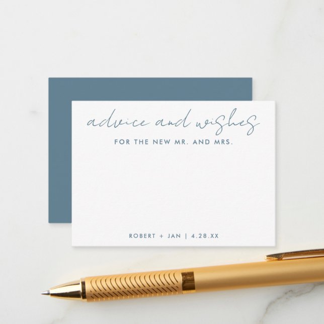 Die neue Mr. + Mrs. Minimalistisch Blue Wedding Hinweiskarte (Vorderseite/Rückseite Beispiel)