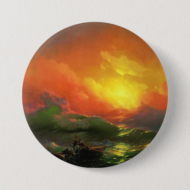 Die neunte Welle (Sturmsee mit rotem Sonnenunterga Button (Vorderseite)
