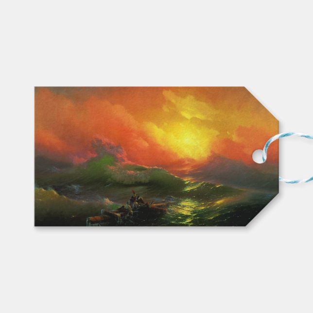 Die neunte Welle (Sturmsee mit rotem Sonnenunterga Geschenkanhänger (Vorderseite (Horizontal))