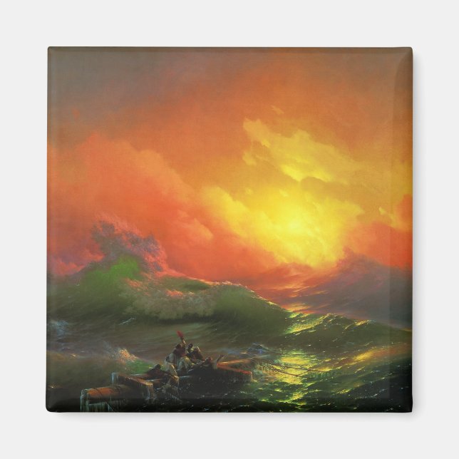 Die neunte Welle (Sturmsee mit rotem Sonnenunterga Magnet (Vorne)