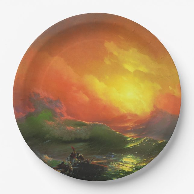 Die neunte Welle (Sturmsee mit rotem Sonnenunterga Pappteller (Vorderseite)