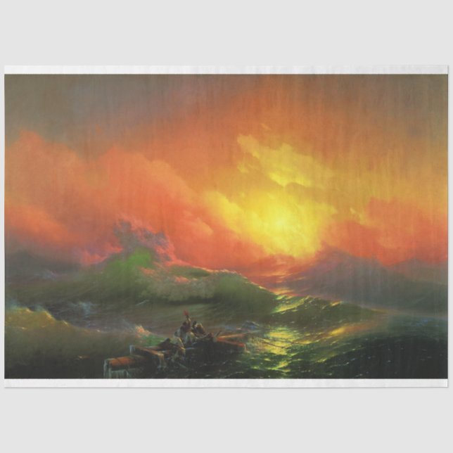 Die neunte Welle (Sturmsee mit rotem Sonnenunterga Seidenpapier (Vorderseite)
