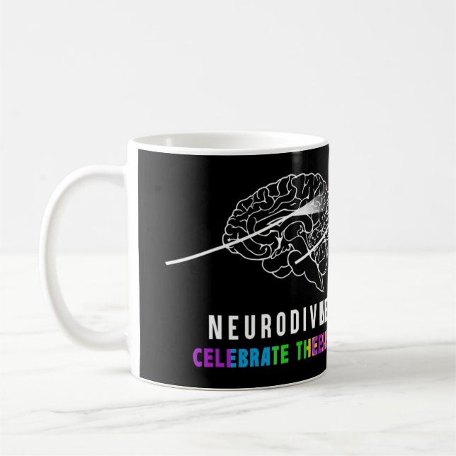 Die Neurovielfalt feiert das Spektrum. Das Gehirn  Kaffeetasse (Links)
