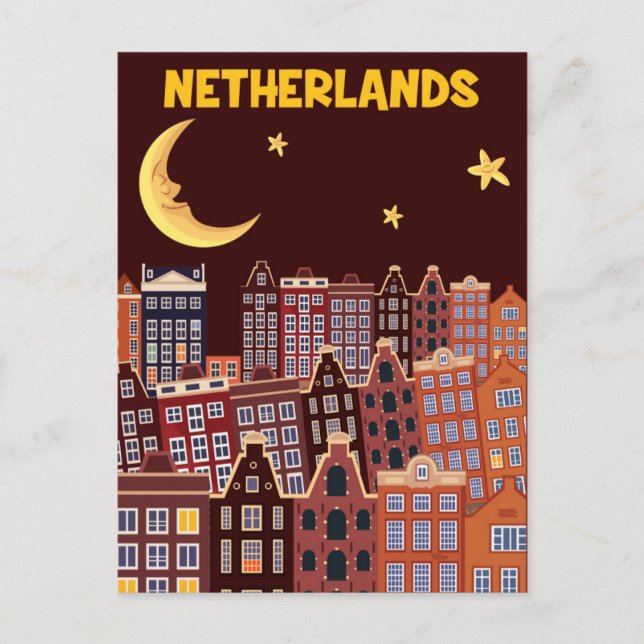 Die Niederlande bei Nacht Postkarte (Vorderseite)