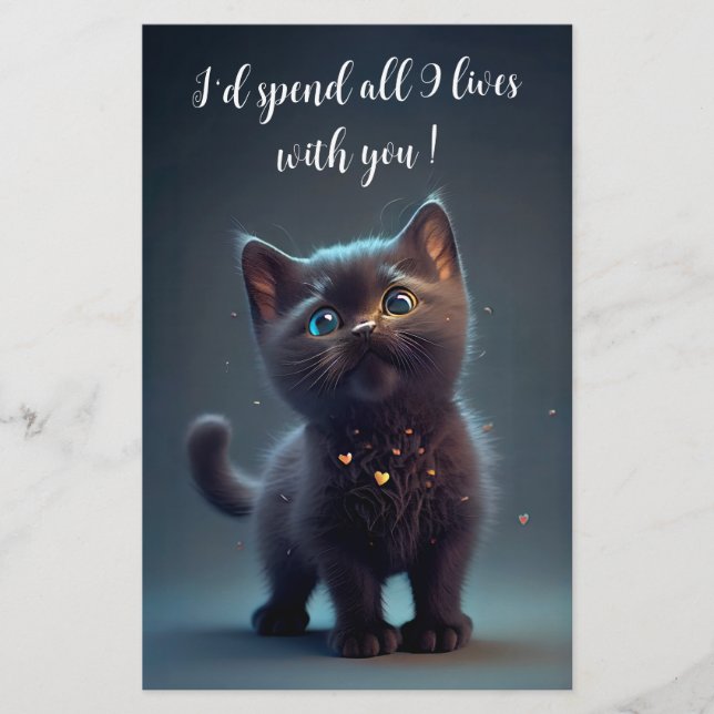 Die niedliche Black Kitten verbringt 9 Leben bei I Briefpapier (Vorderseite)