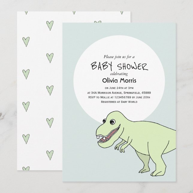 Die Niedliche Dinosaurier Babydusche Einladung (Vorne/Hinten)