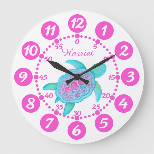 Die niedliche Herzklopfkunst der Kinderschildkröte Große Wanduhr (Vorderseite)