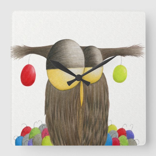 Die Niedliche Holiday Owl Illustration Quadratische Wanduhr (Vorderseite)