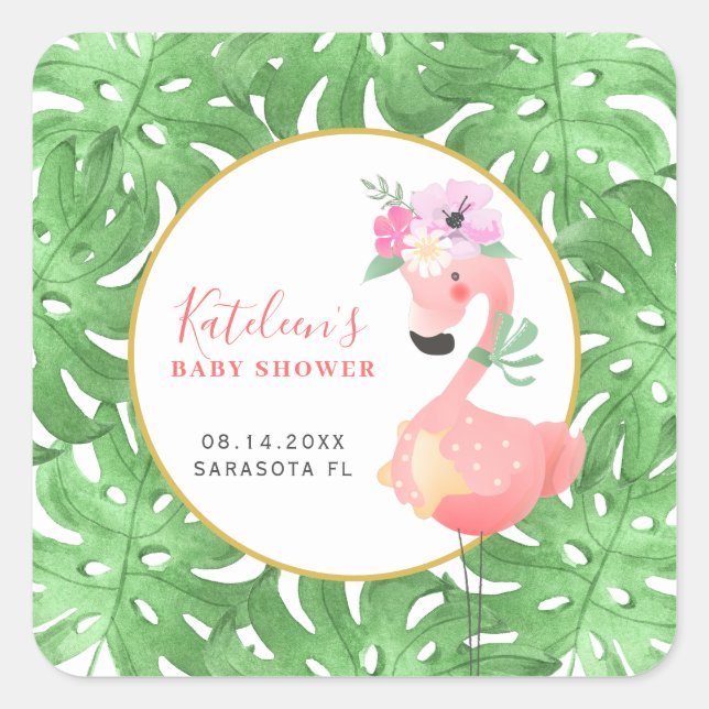 Die niedliche Rosa-Flamingo-Babydusche errötet das Quadratischer Aufkleber (Vorderseite)
