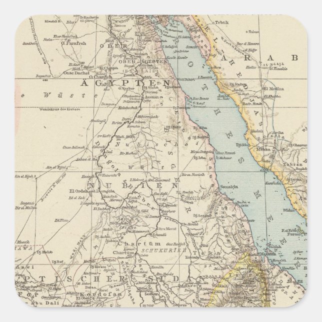 Die Nillander - Atlas-Karte des Nils Quadratischer Aufkleber (Vorderseite)