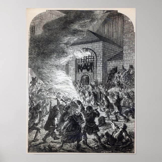 Die "No Popery"-Truppen, die das Gefängnis verbran Poster (Vorne)