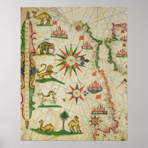 Die Nordafrikanische Küste aus einem nautischen At Poster