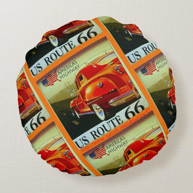 "Die offene Straße 66" Rundes Kissen (Rückseite)