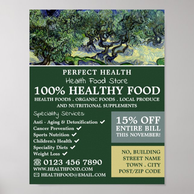 Die Olivenbäume, Van Gogh, Health Food Store Poster (Vorne)