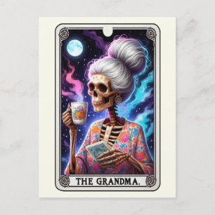 Die Oma Tarot Art Florale Skelett Cozy Postkarte