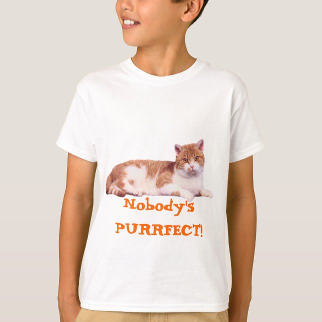 Die orange Katze u. das Weiß scherzt T - Shirt (Vorderseite)