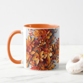 Die orangefarbene Blumen-PD-Zweifarben-Kaffeetasse Tasse