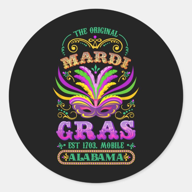 Die Original Mardi Gras Mobile Alabyma 1703 Runder Aufkleber (Vorderseite)