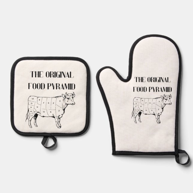 Die originelle Nahrungspyramide Ofenhandschuh & Topflappen-Set (Vorderseite)