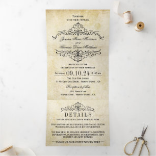 Die Ornate Flourish Vintage Hochzeitskollektion Dreifach Gefaltete Einladung