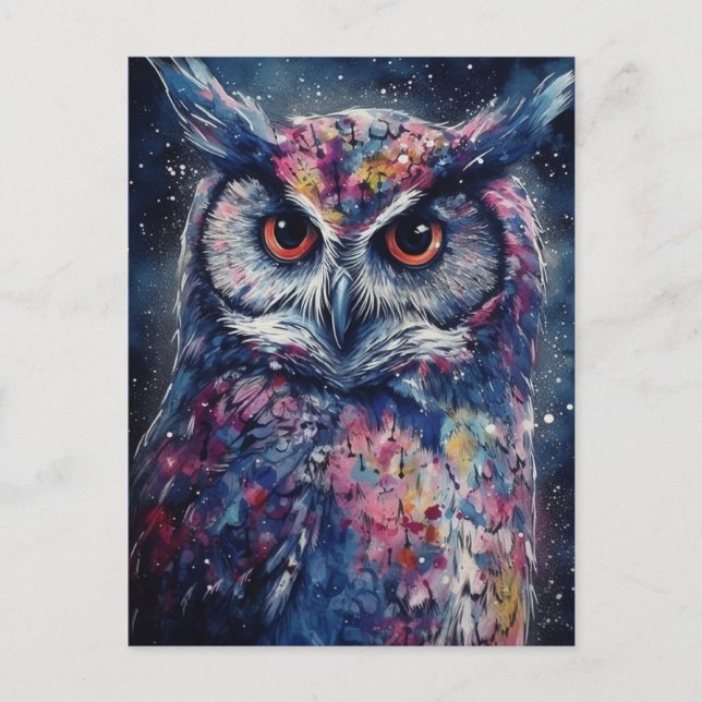 Die Owl Wasserfarbe Farbe Spritzer Postkarte (Vorderseite)