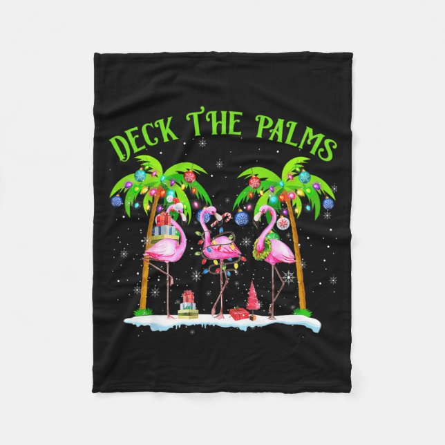 Die Palmen mit Flamingo Trocal Weihnachtslichtern  Fleecedecke (Vorderseite)