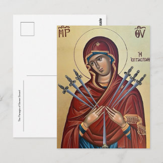 Die Panagia der Sieben Schwerter Orthodoxe Ikone Postkarte