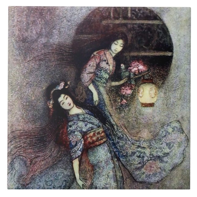 „Die Päonienlaterne“ von Warwick Goble Fliese (Vorderseite)