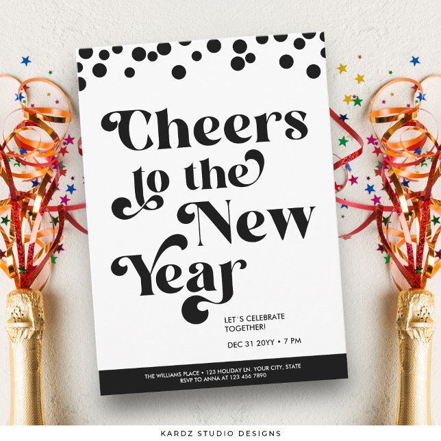 Die Party Einladung des Neujahrs (Invite shown in 5 x 7 inches, choose size, paper and corner style.)