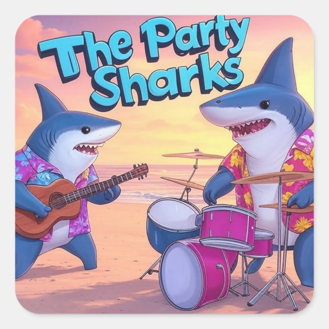 Die Party Sharks Band Quadratischer Aufkleber (Vorderseite)
