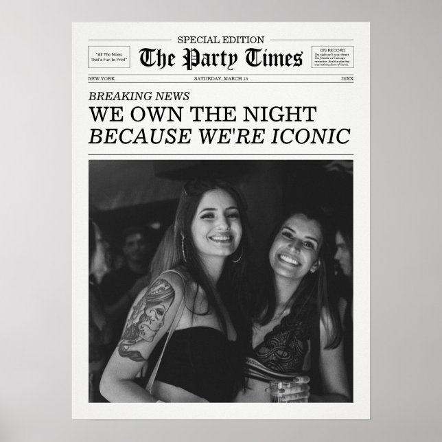 Die Party Times Zeitung, weil wir eifersüchtig sin Poster (Vorne)