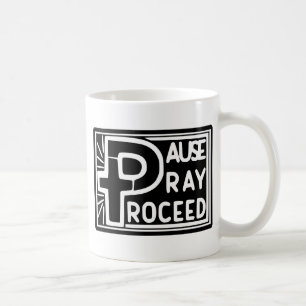 Die PAUSE, zum dann ZU BETEN FAHREN fort Kaffeetasse