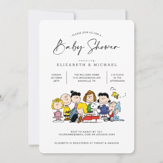 Die "Peanuts Gang - Baby Shower"-Einladung Einladung (Vorderseite)