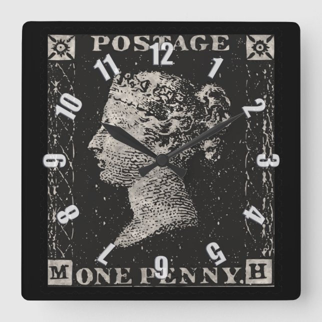 Die Penny Black Postage-Briefmarke Quadratische Wanduhr (Vorderseite)