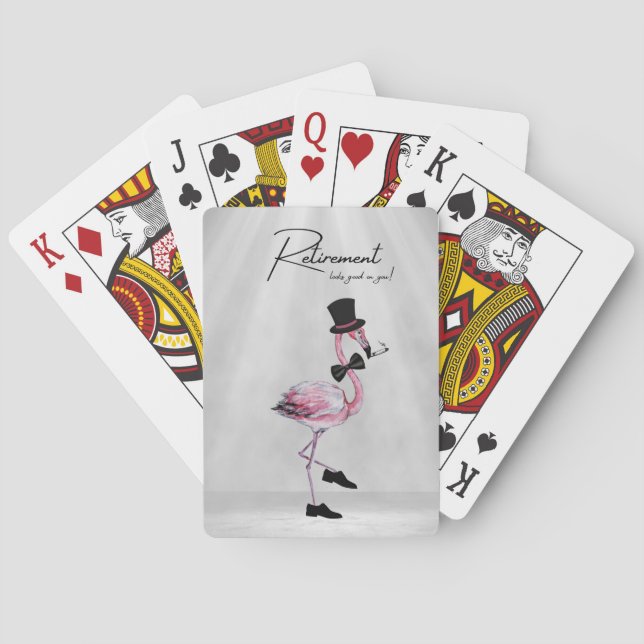 Die Pensionierung steht dir gut! Dapper Pink Flami Spielkarten (Rückseite)