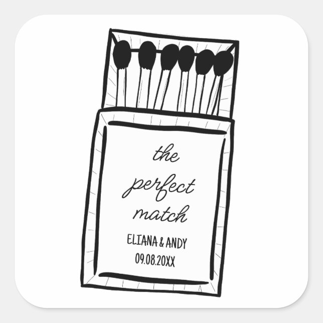 Die perfekte Match Doodle Matchbook-Gastgeschenk H Quadratischer Aufkleber (Vorderseite)