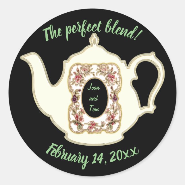Die perfekte Mischung aus Porzellan Teapot-Hochzei Runder Aufkleber (Vorderseite)