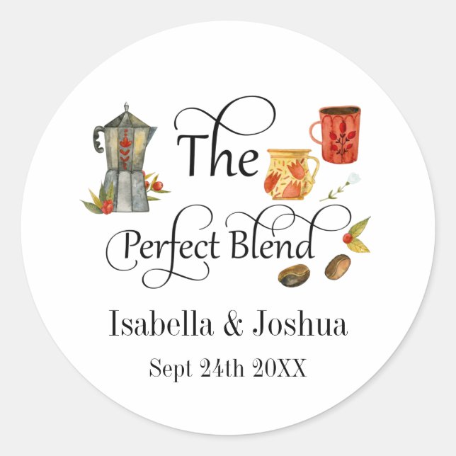Die perfekte Mischung aus Whimsical Wedding Coffee Runder Aufkleber (Vorderseite)