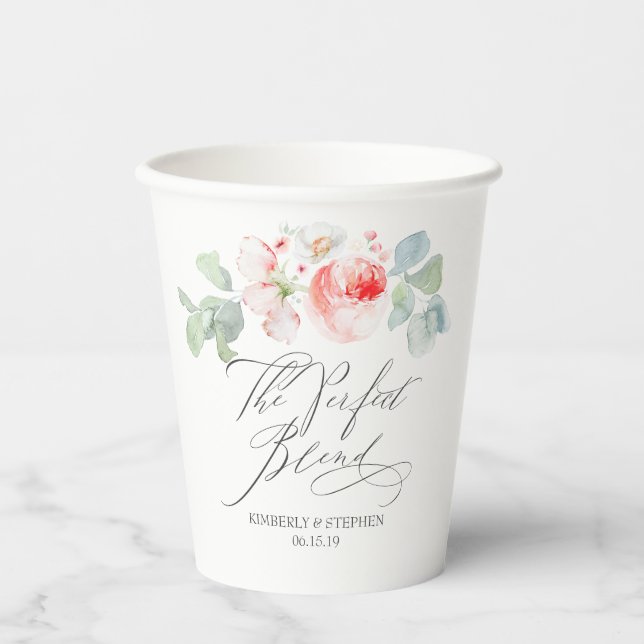 Die perfekte Mischung eleganter rosa Blume Hochzei Pappbecher (Vorderseite)