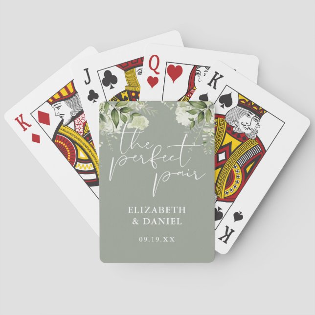 Die perfekte Paar-Grünpflanze Salbeigrüne Hochzeit Spielkarten (Rückseite)