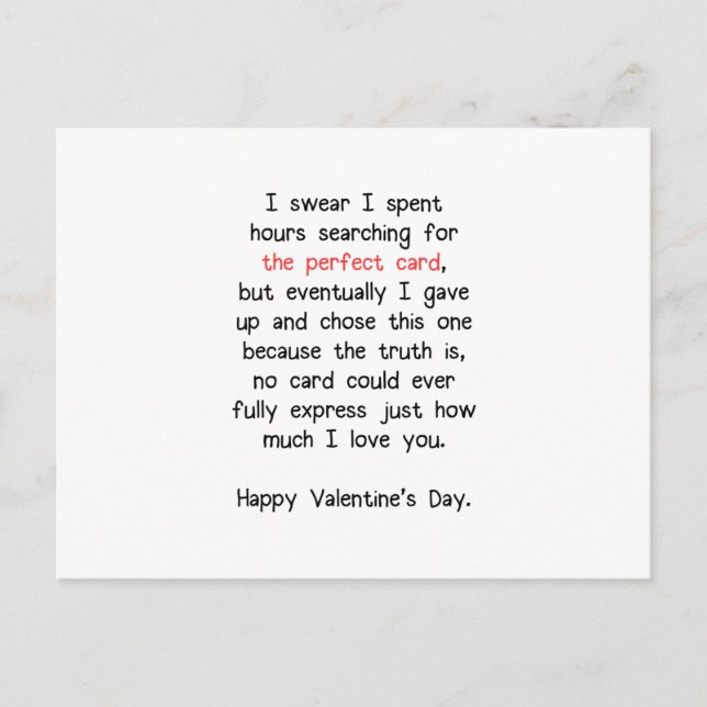 Die perfekte Valentintagskarte Feiertagspostkarte (Vorderseite)